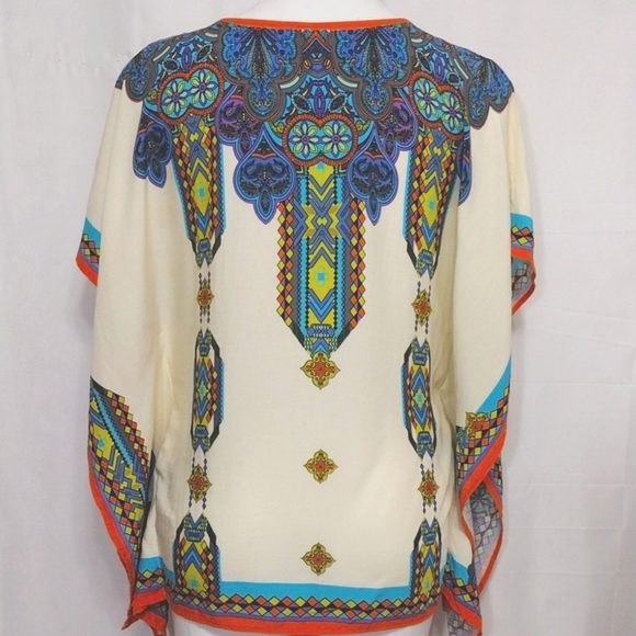 Peachpuff USA Bohemian Kaftan Boxy Tunic Top Medium Lounge Resortwear Flowy - Picture 9 of 13